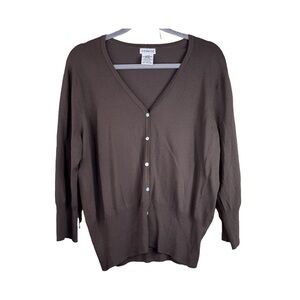 George XL (16/18) Brown Lightweight V-Neck 3/4 Sleeve Button Front Cardin